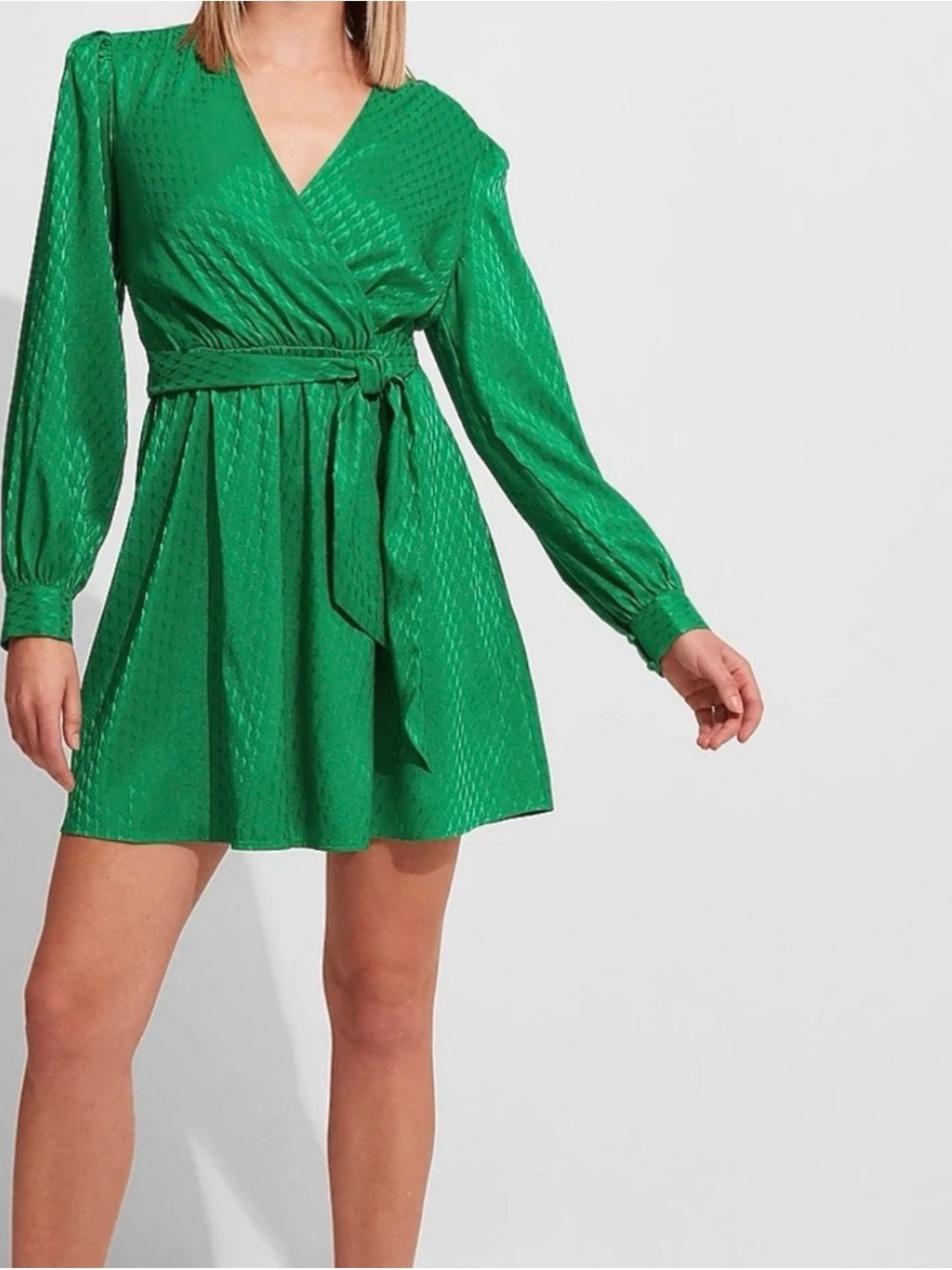 Express - Green Wrap Mini Dress with Tie Waist